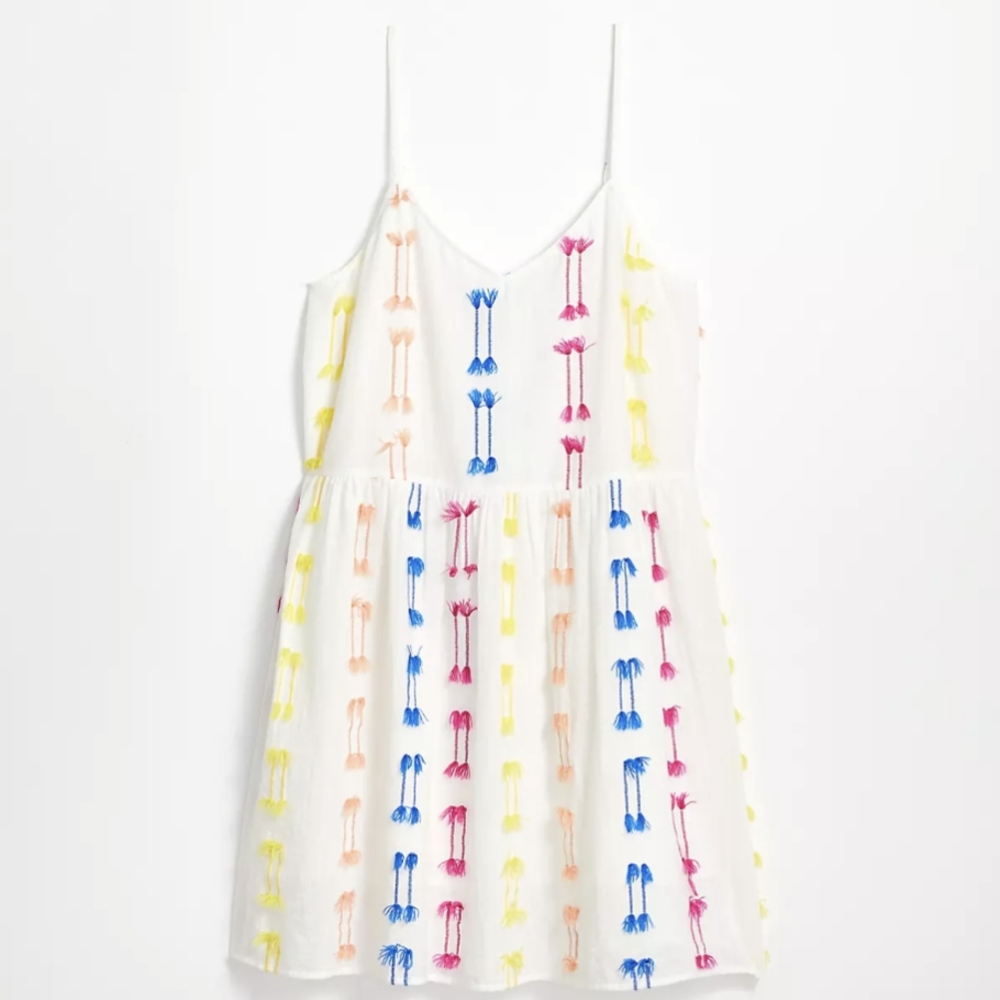 Fringe Tassel Embellished White Babydoll Mini Dress Lou & Grey Beach Summer